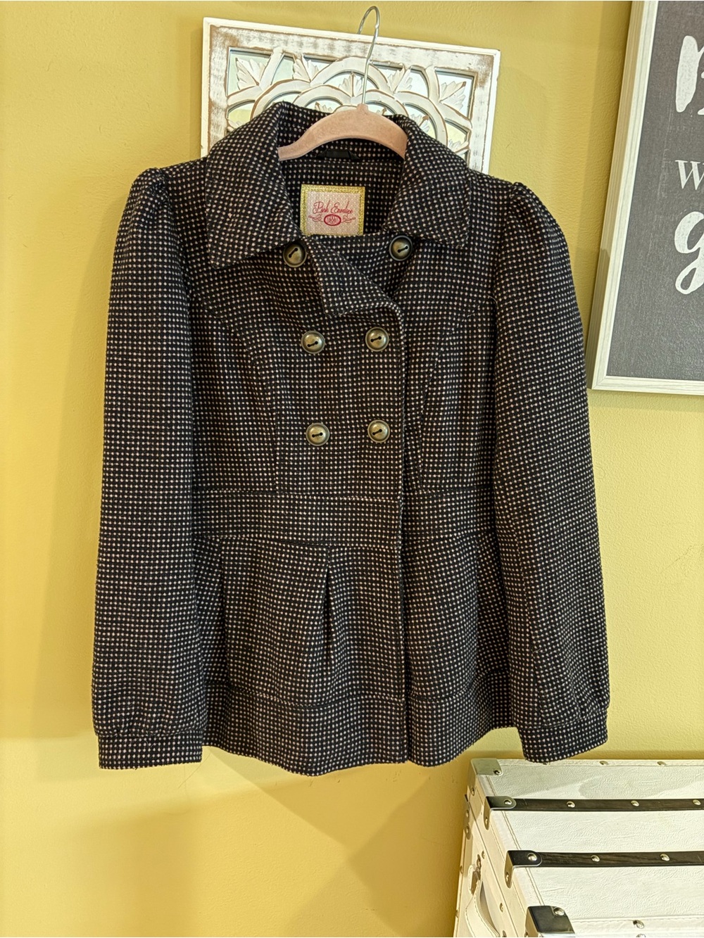 Black & Baby Pink Double-Breasted Peacoat Jacket